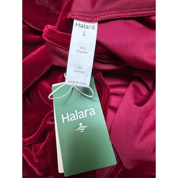 Halara Sangria V Neck Long Sleeve Ruched Split Velvet Midi Casual Dress, Size L - Picture 6 of 7